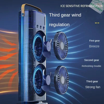 BreezeGlow™ 2-in-1 Dual Mist Cooling Fan – Chill, Hydrate & Light Up Your Space